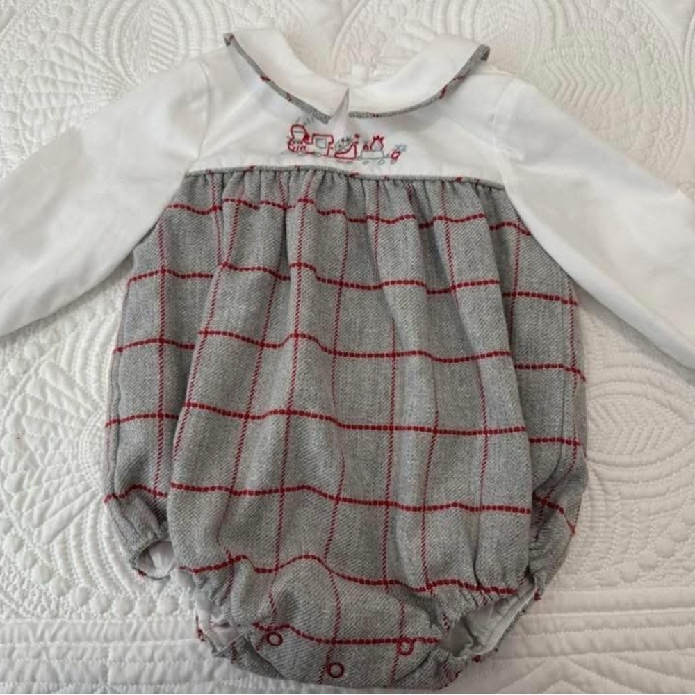 Gray and Red Checkered Christmas Baby Romper